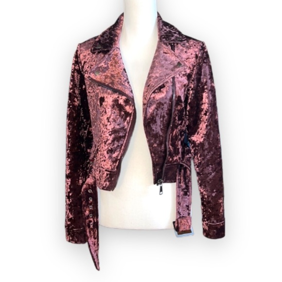 Crushed velvet Moto jacket wine or plum color size small beautiful - Picture 4 of 10